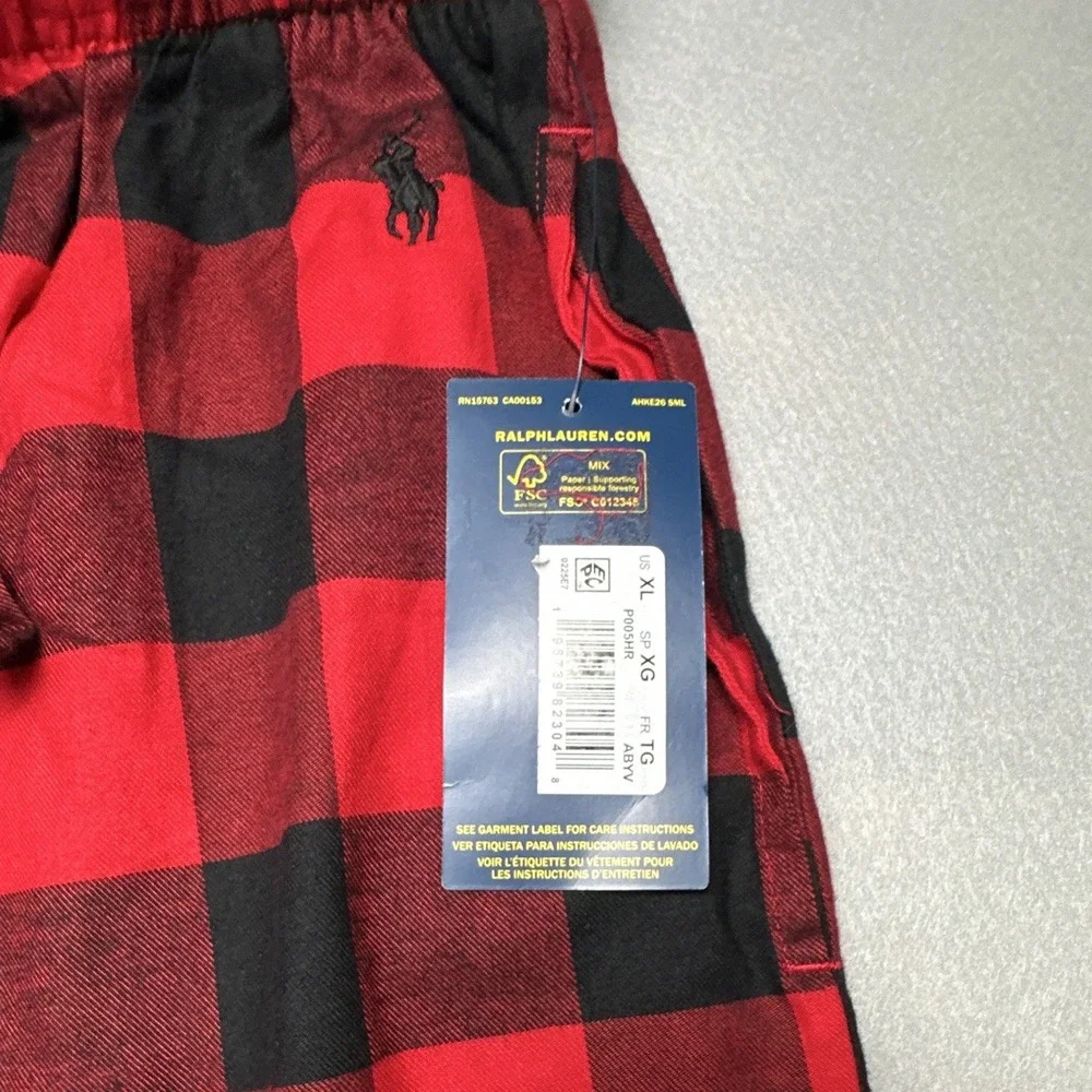 NWT Polo Ralph Lauren Pajama Pants Mens XL Red Black Buffalo Plaid Cotton